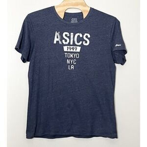 Asics Graphic T-Shirt Mens 2XL Navy Blue Running Tee Tokyo NYC LA 1949